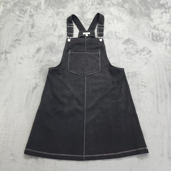 AUW Dress Womens M Black Sueded Stretch Polyester Bib Overall Jumper Pinafore - Picture 1 of 9
